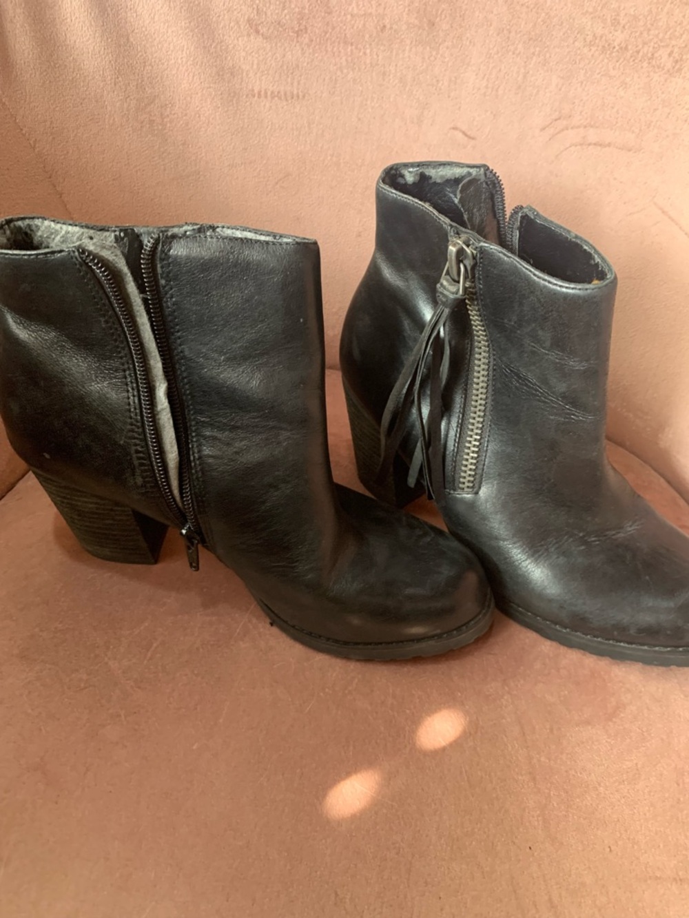 Marc Fisher Black Leather Ankle Booties with Side Zipper Detail
